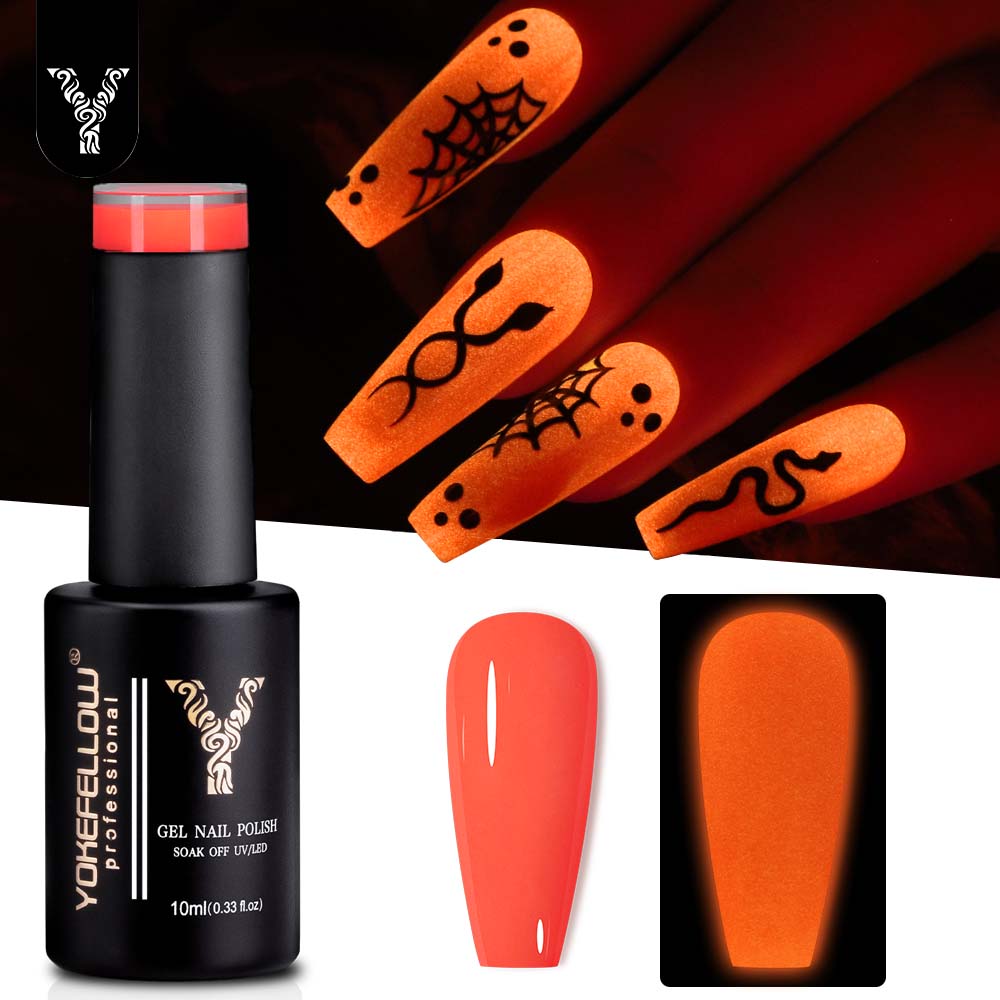 Nail Art Orange - YOKEFELLOW 暗闇で光るジェルネイルポリッシュ 10 ミリリットルオレンジ蛍光ネオン発光ジェルポリッシュネイルアートハロウィン女性女の子
