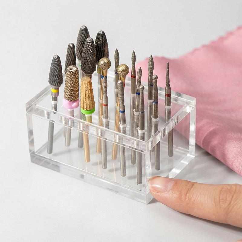 Nail Drill Machine - 18穴アクリル製木製ネイルドリルビットホルダー、ポータブル研磨ヘッド収納オーガナイザー、サロンDIYマニキュア用
