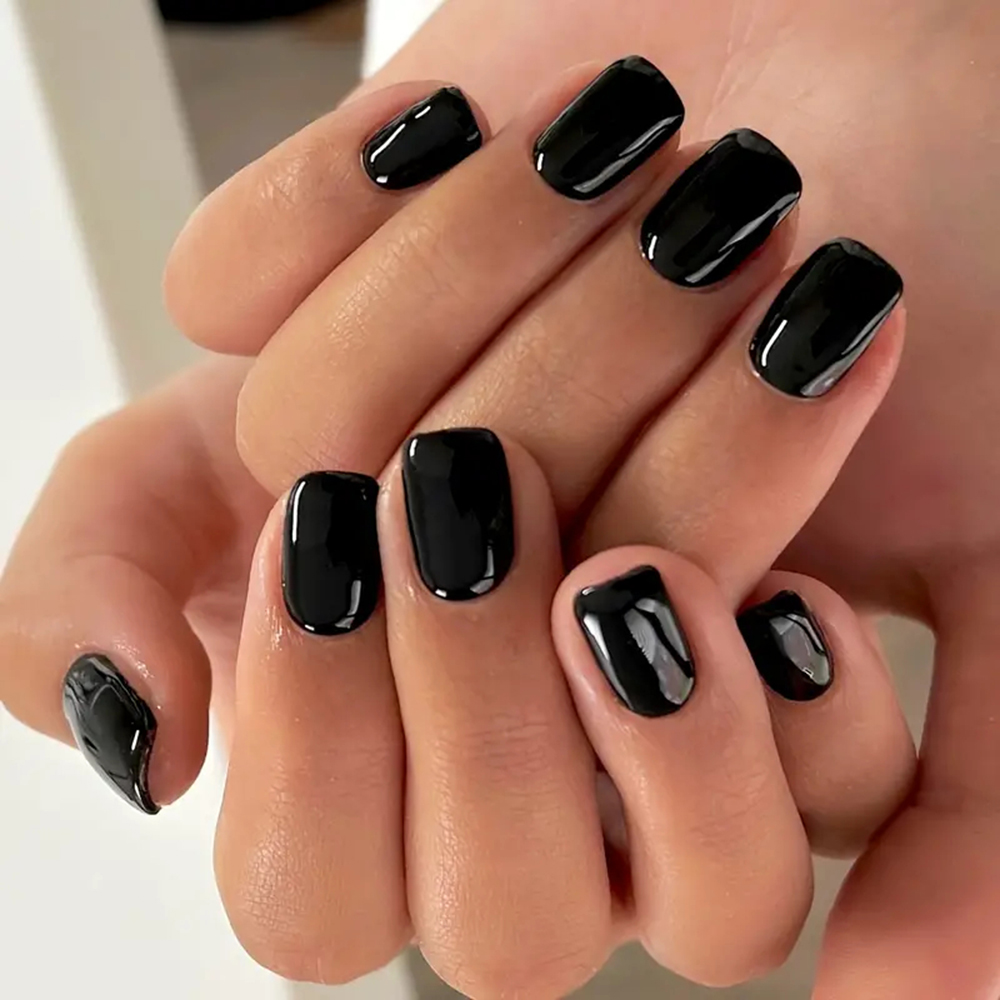 Nail Art Pink - ARTAUG 24 個ミディアムプレスオンネイルスクエアブラック高彩度ネイルチャームプレスオンネイルカバーフェイクネイルセット