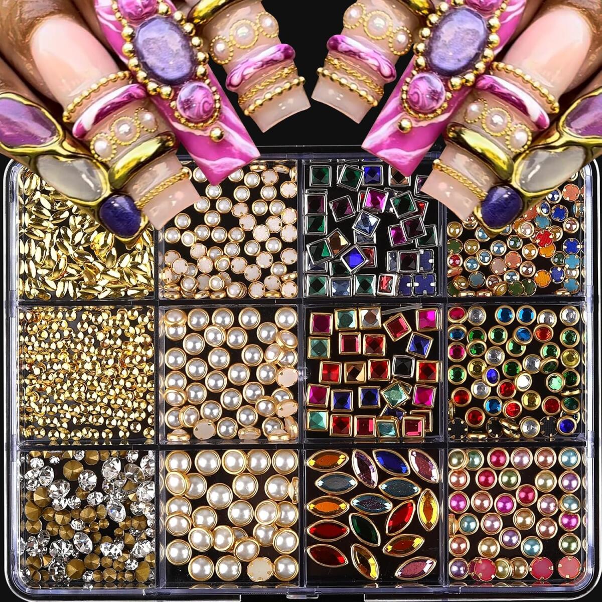 Nail Art Valentines Day - 1 ボックスライト高級光沢のあるネイルラインストーンジュエリー 3D カラフルな合金宝石象嵌ネイルアート装飾 DIY 爪飾り用