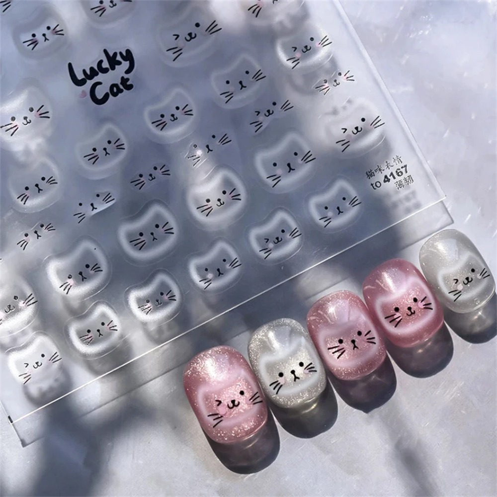 Nail Art Orange - 白いハロー染め猫顔カップ黒オレンジおもちゃ傘ラブハートキティケーキエンボス加工ネイルアートステッカーマニキュアデカール