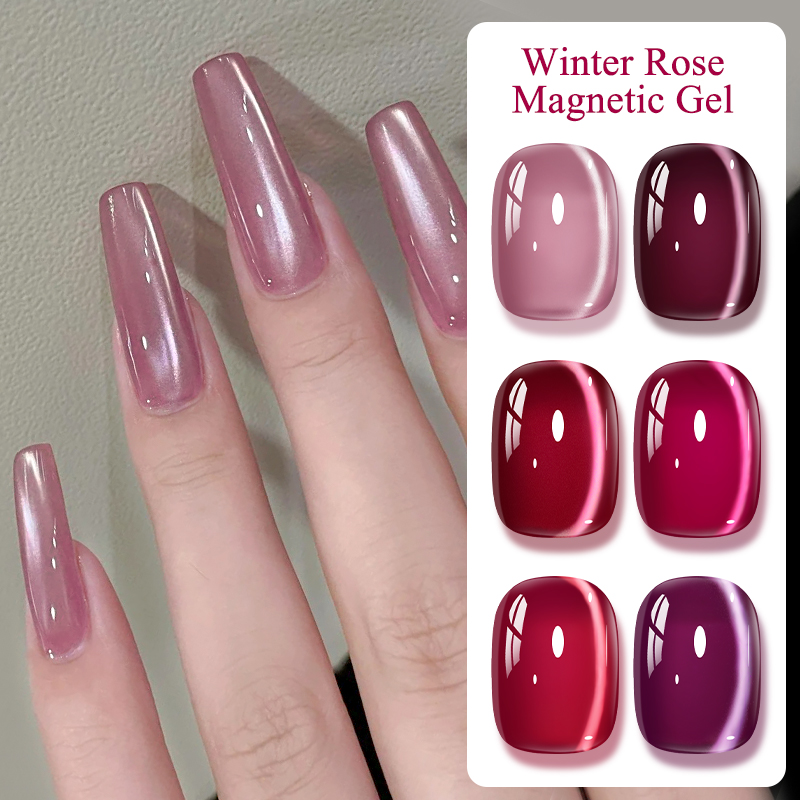 ピンクウィンターローズキャットマグネティックジェルネイルポリ - Nail Art Valentines Day のレビューと価格