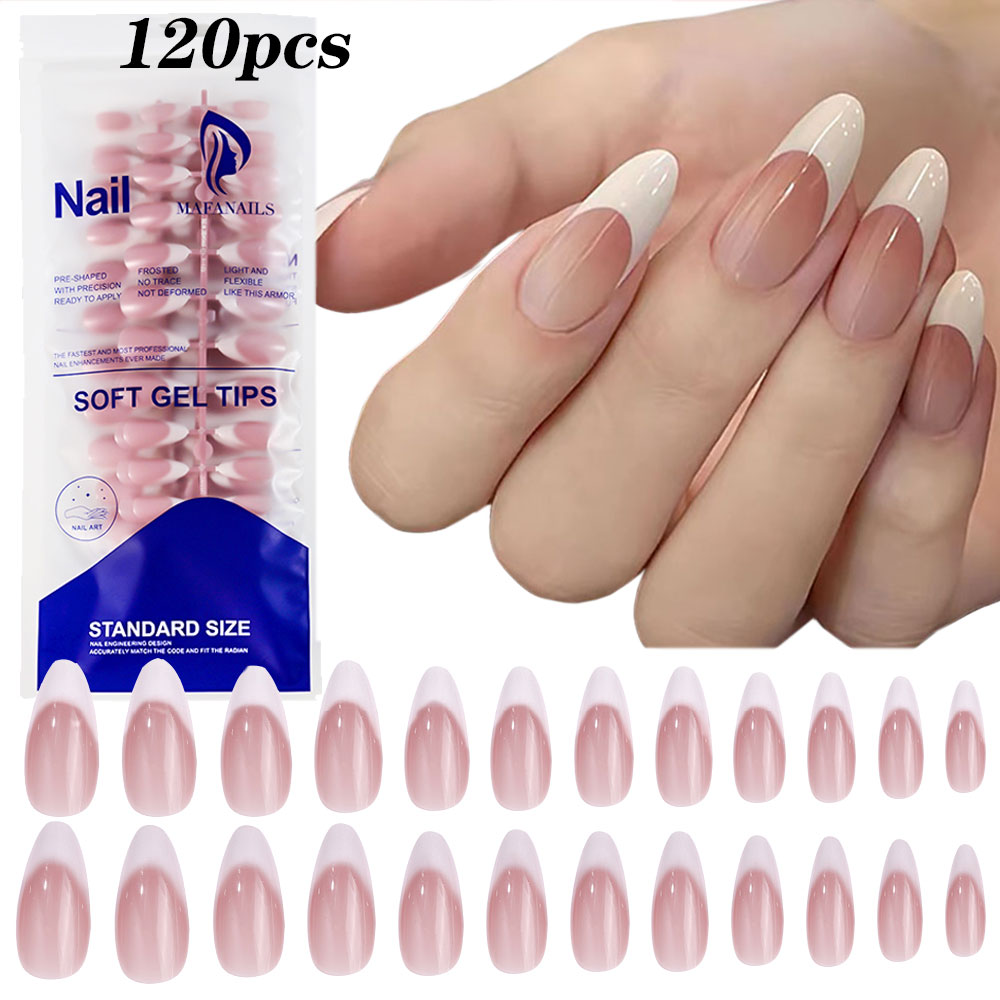 フレンチピンクの偽の爪,ミディアムアーモンド,グラデーション - Nail Art Press On のレビューと価格