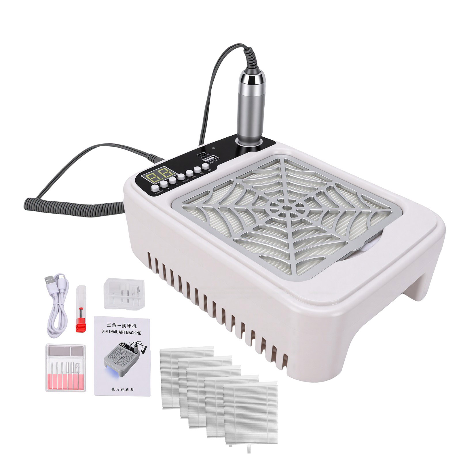 集塵機とネイルランプ付き3-in-1ネイルドリルマシン 35 - Nail Drill Machine のレビューと価格