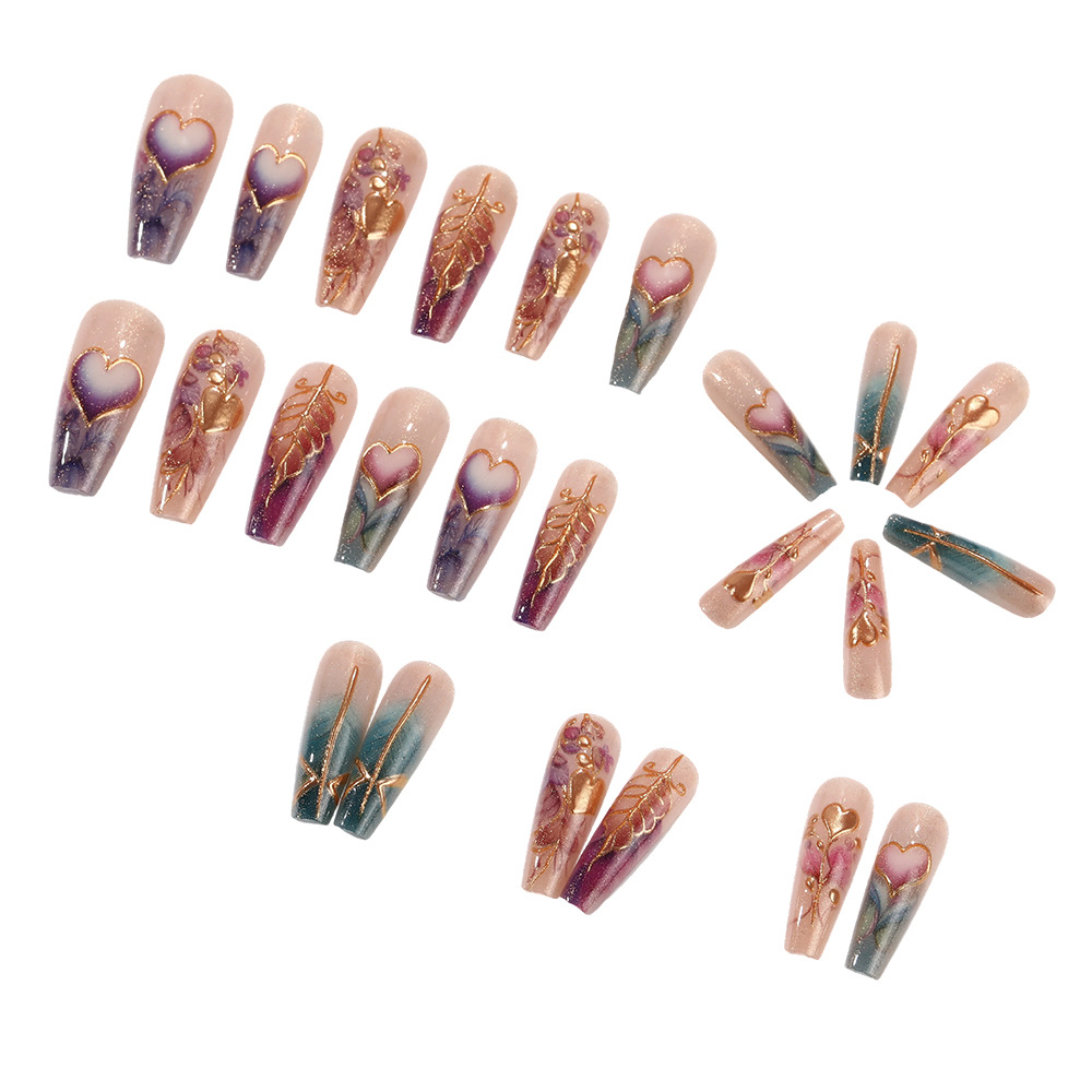 24枚/セット 3Dつけ爪 女性用 女の子用 花柄 ハート  - Nail Art Orange のレビューと価格