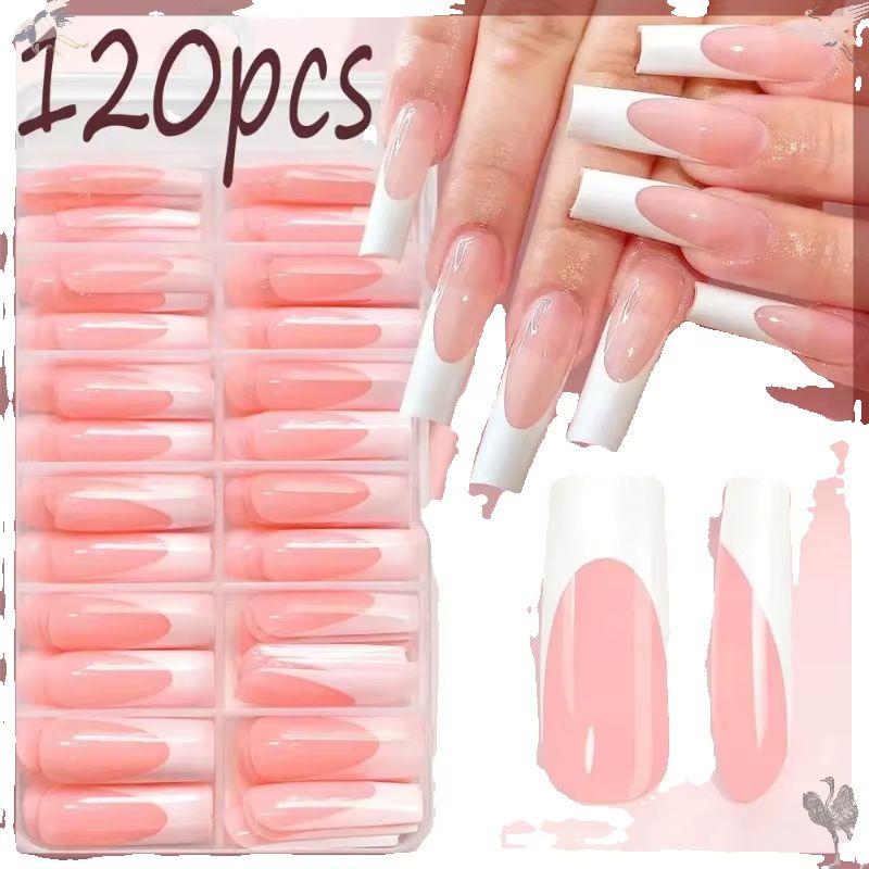 120個入り 光沢のあるピンクのフレンチプレスオンネイル ロ - Nail Art Press On のレビューと価格