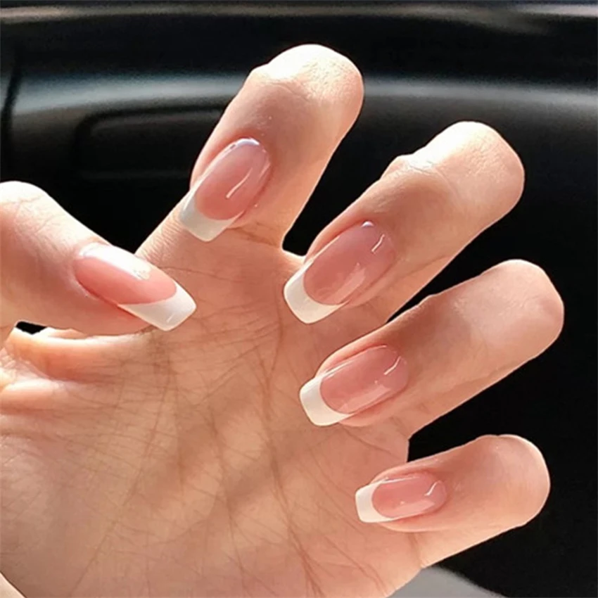 24 ピース/セットショートフレンチミニマリストネイル偽ヌー - Nail Art Pink のレビューと価格
