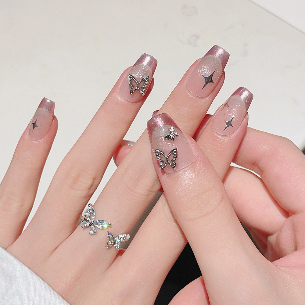 10個入りショート台形ハンドメイドプレスオンネイルキット、ピ - Nail Art Pink のレビューと価格