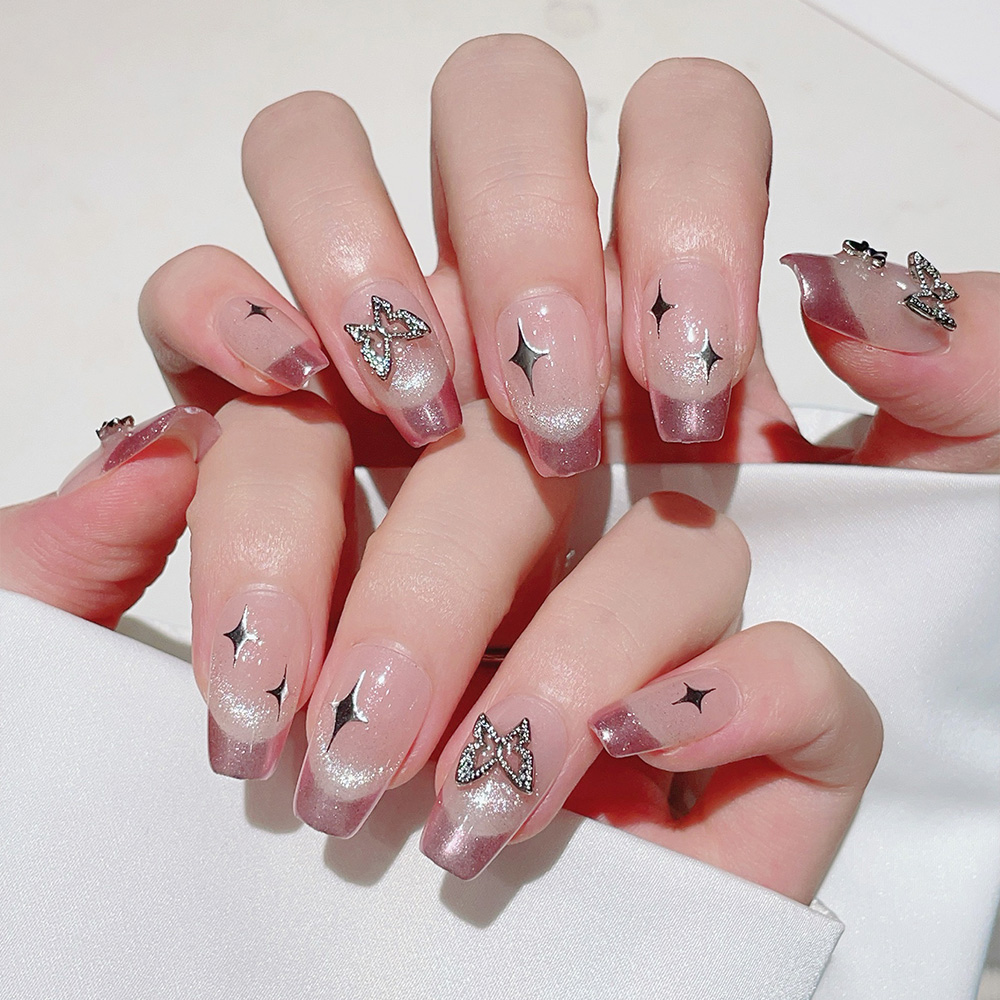 10個入りショート台形ハンドメイドプレスオンネイルキット、ピ - Nail Art Pink のレビューと価格