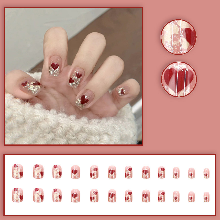 24枚入り/セット ショートスクエアフェイクネイル 女性用  - Nail Art Press On のレビューと価格