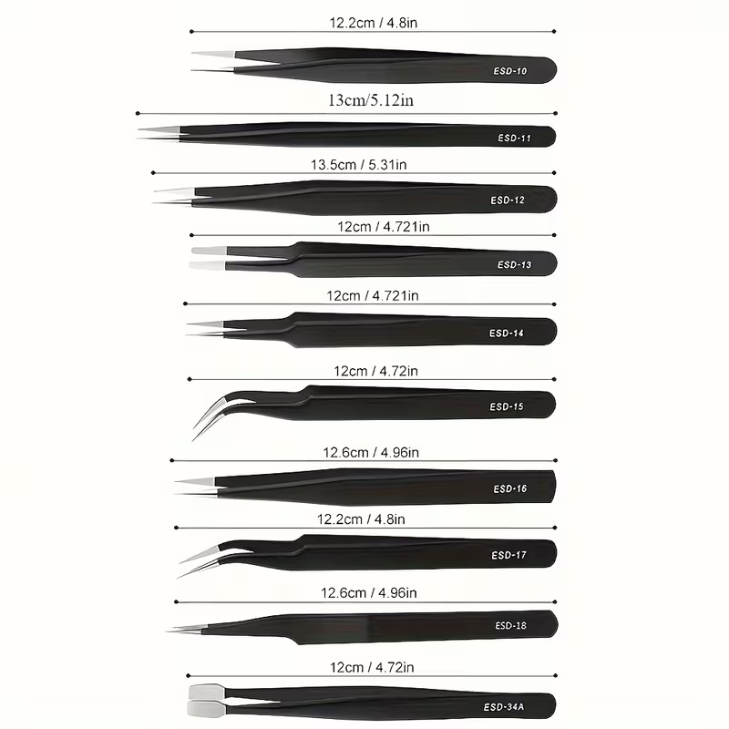 10本セット、高精度静電気防止ピンセット。はんだ付け、時計修 - Nail Art Ombre のレビューと価格