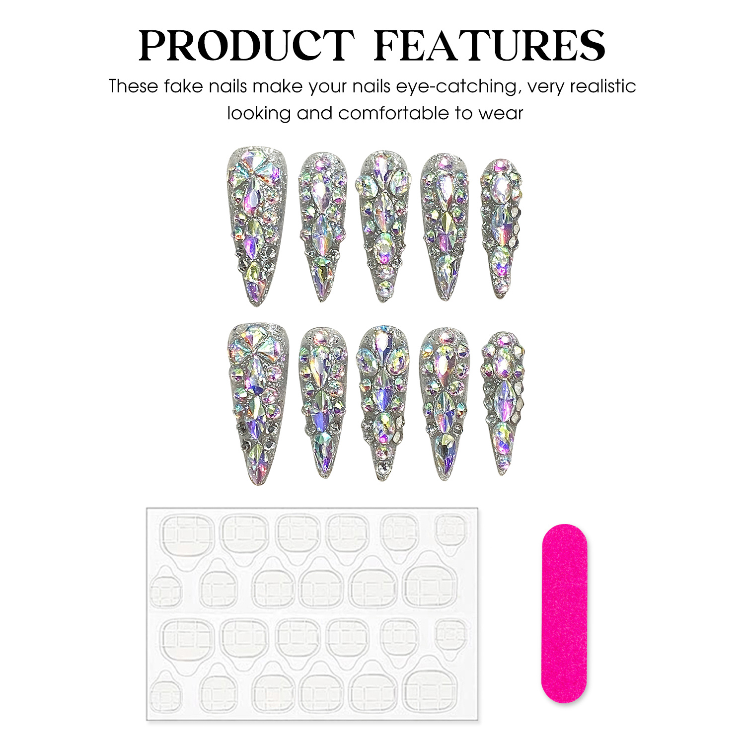 10 個手作りプレス爪ロング小剣付け爪大規模な光沢のあるライ - Nail Art Press On のレビューと価格