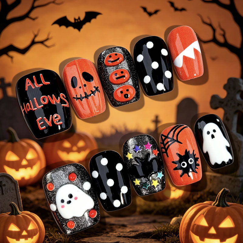 10枚入り ハロウィン ゴースト パンプキン プレスオンネイ - Nail Art Press On のレビューと価格