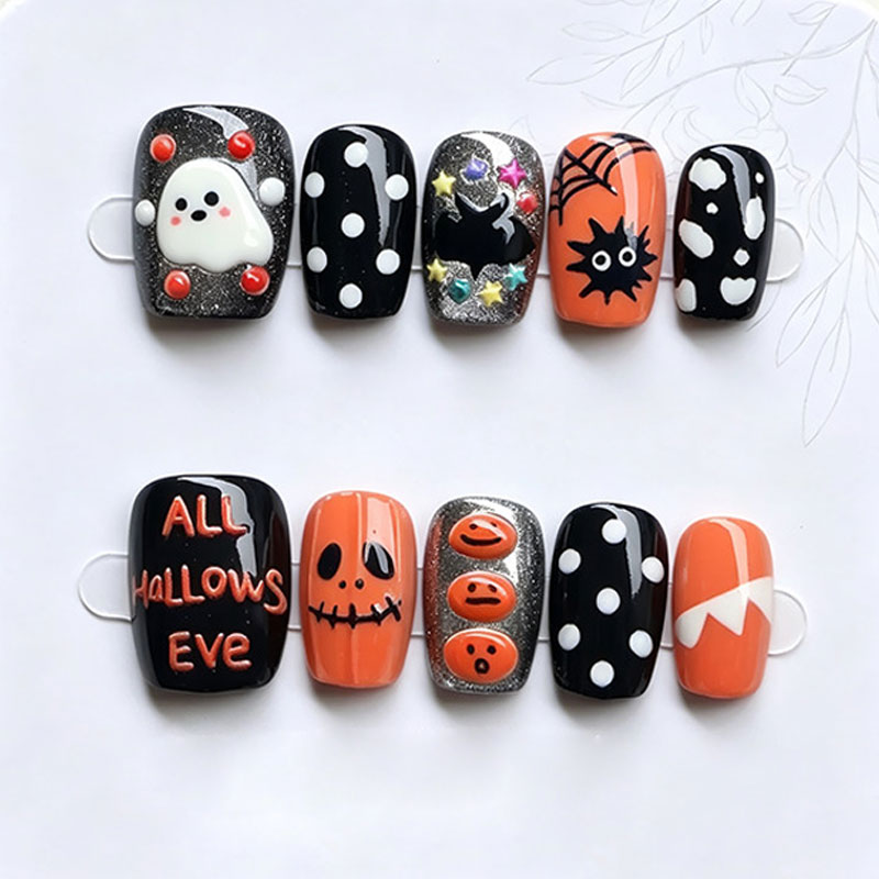 10枚入り ハロウィン ゴースト パンプキン プレスオンネイ - Nail Art Press On のレビューと価格