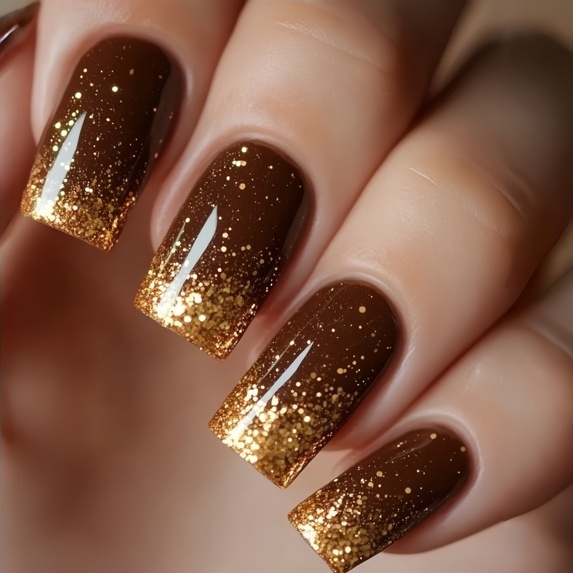 短いミディアムサイズの付け爪 グラデーションブラウンレッドブ - Nail Art Press On のレビューと価格