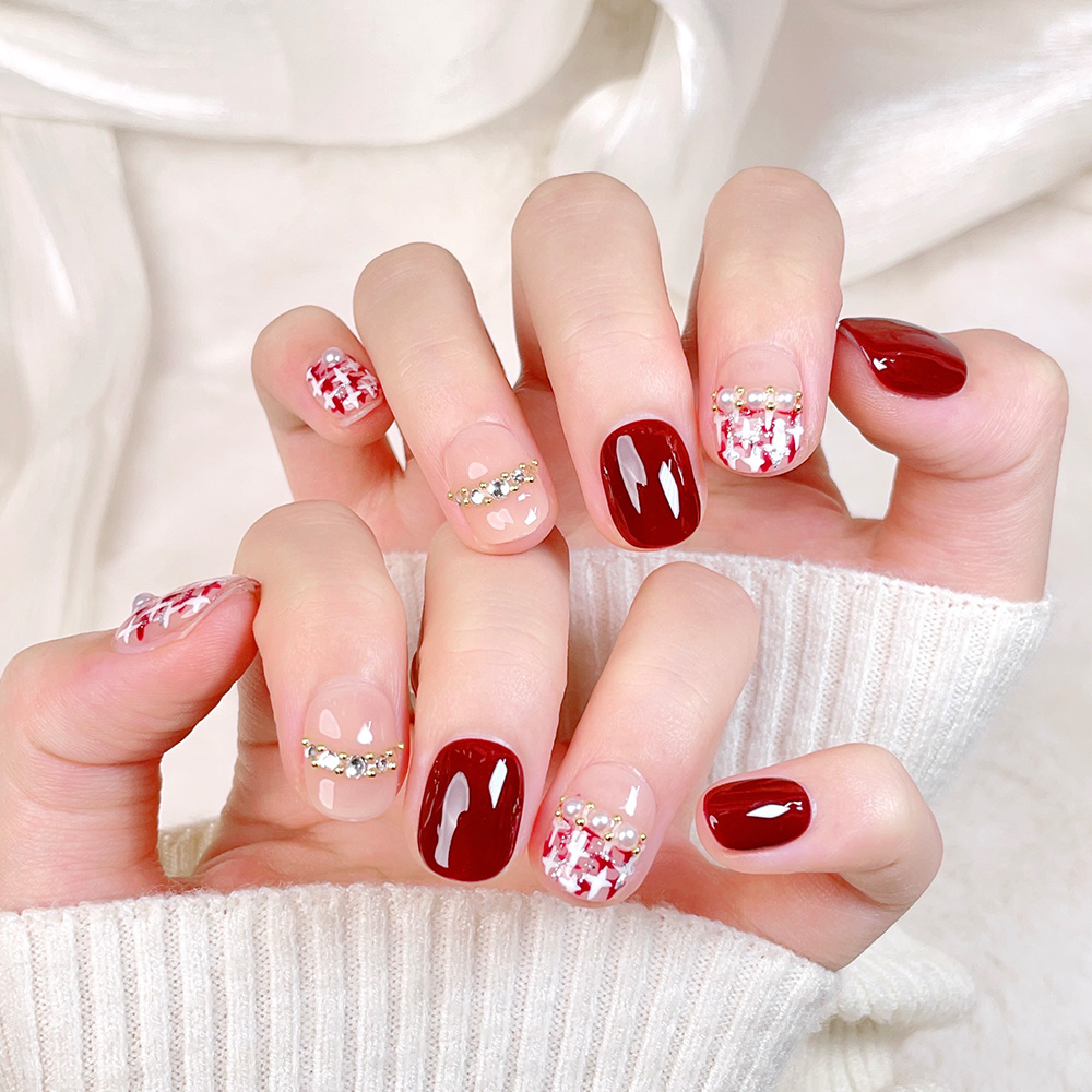 10個入りショートスクエアラウンドハンドメイドプレスオンネイ - Nail Art Press On のレビューと価格