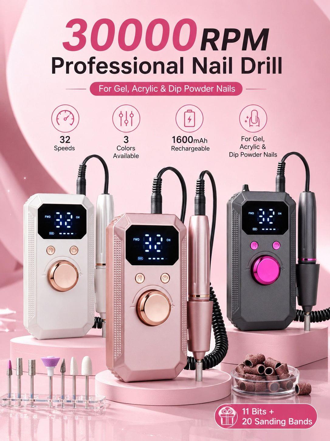 プロフェッショナルワイヤレス電動ネイルドリル、充電式ポータブ - Nail Drill Machine のレビューと価格