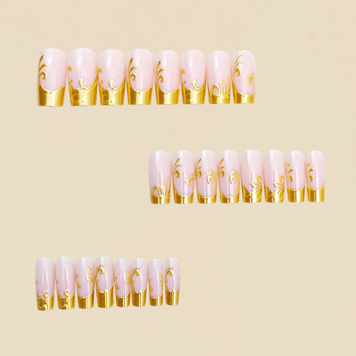 女性用ミディアムロングフェイクネイル、スクエア型、ヌードゴー - Nail Art Press On のレビューと価格