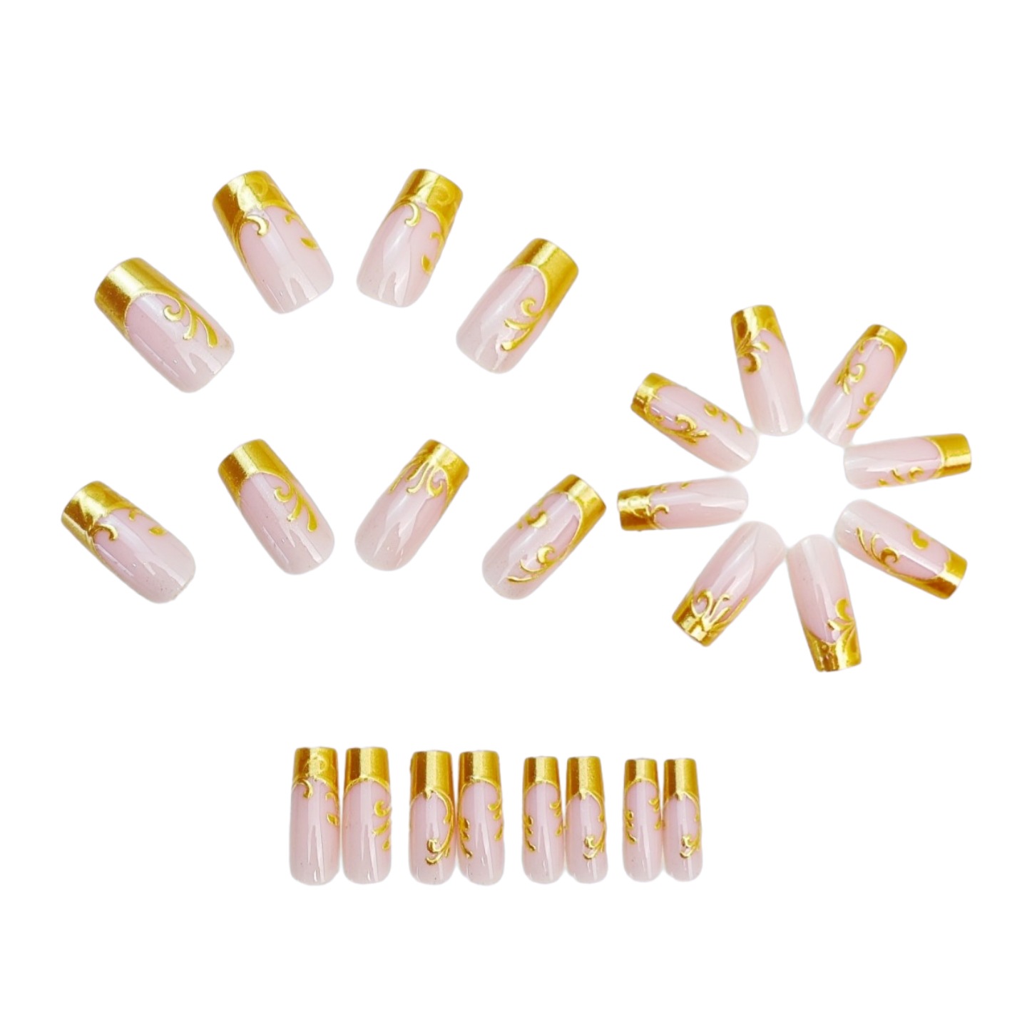女性用ミディアムロングフェイクネイル、スクエア型、ヌードゴー - Nail Art Press On のレビューと価格